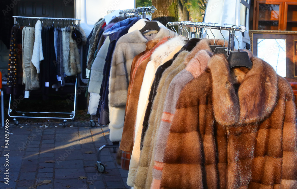 fur Coaat and winter clothing for sale at market