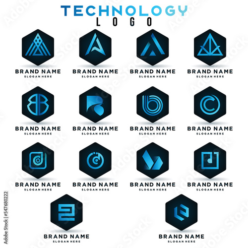 Letter Logo Collection, Abstract Logotype For Business Company, Sports, Digital Technology, Social Media, Geometric Icons Set.