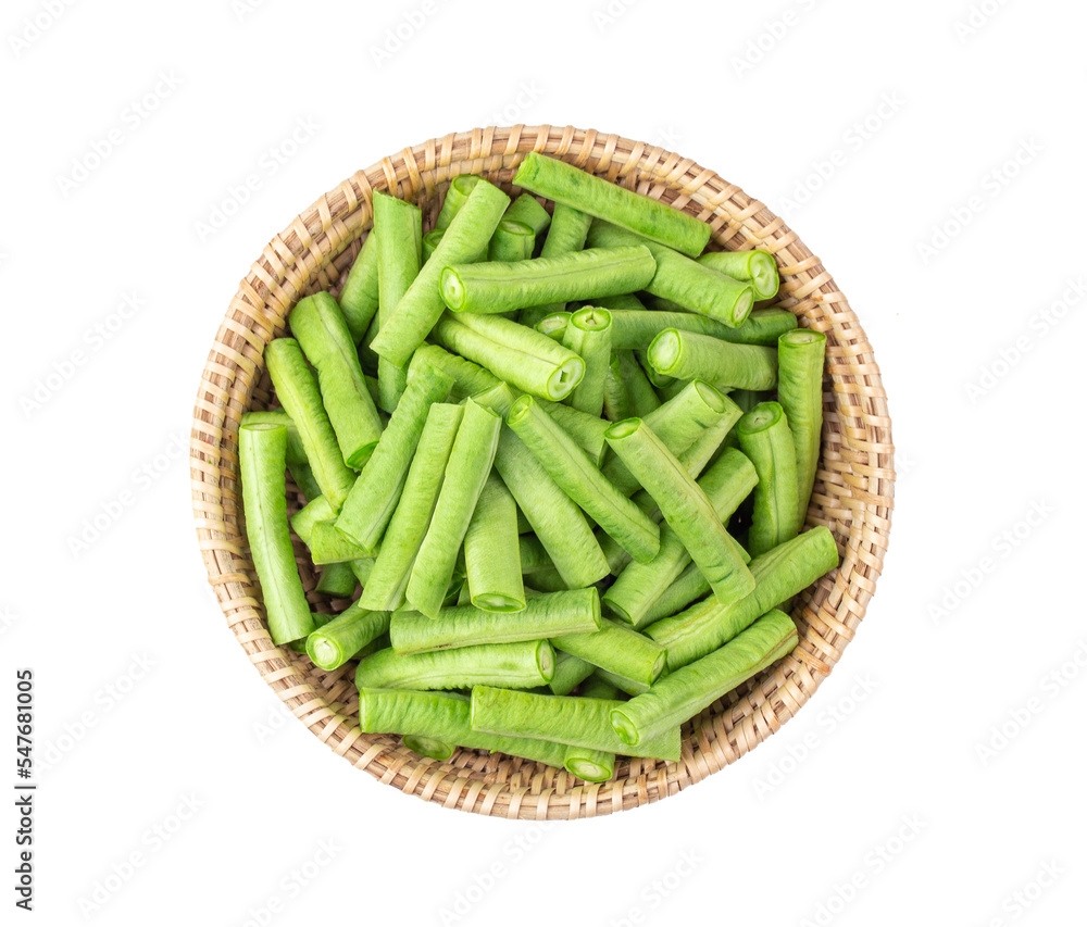 Slice long beans in basket isolated on transparent png Slice long beans in basket isolated on transparent png