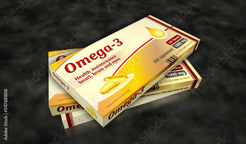Omega 3 oil tablets pack 3d illustration