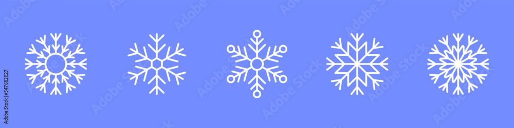 Set of snowflakes in thin line style. Winter flat vector decoration elements. Good element for Christmas banner, postcards. Christmas decoration. Vector illustration Set of snowflakes in thin line style. Winter flat vector decoration elements. Good element for Christmas banner, postcards. Christmas decoration. Vector illustration