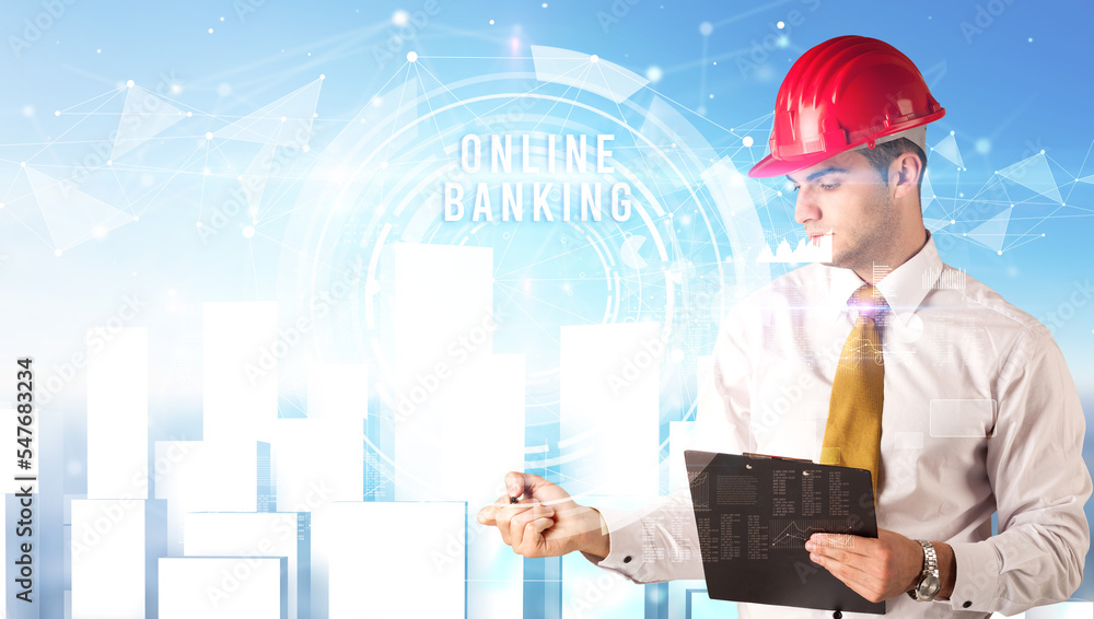 Handsome businessman with helmet drawing Handsome businessman with helmet drawing