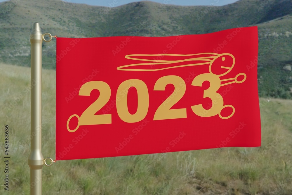 Flag 2023 2023 Chinese New Year Rabbit On The Number Logo Concept Year Flag 2023 2023 Chinese New Year Rabbit On The Number Logo Concept Year