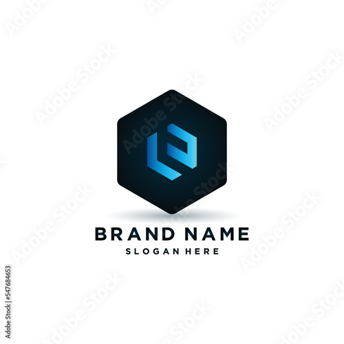 Abstract Letter E Logo Design Template. Colorful Creative Hexagon Sign. Universal Vector Icon.