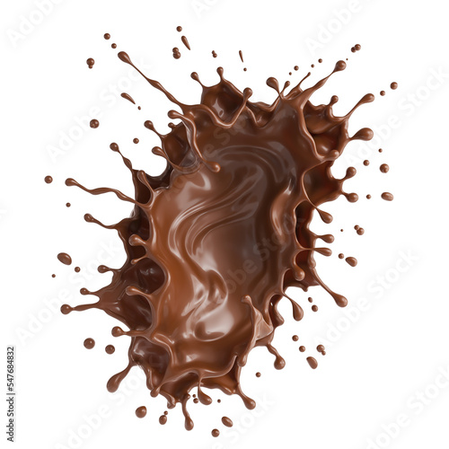 Delicious brown chocolate flowing down, Melted chocolate Splash 3d illustration.