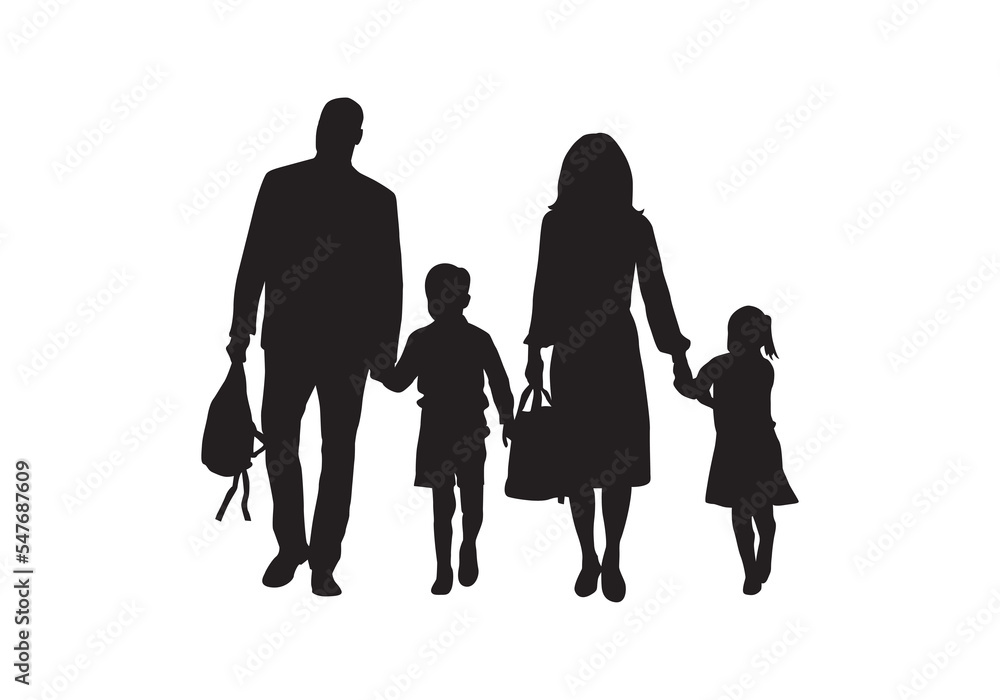Small family silhouette vector isolated on white. Parents with children icon.
