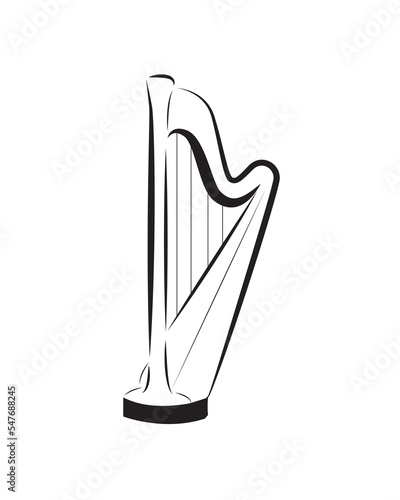 Harp vector isolated on white. National Irish string musical instrument, Harp.