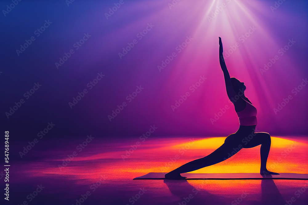 Woman in yoga pose meditation uses aspects of music to improve health and well being. can help you to relax the mind and body.. generative ai 