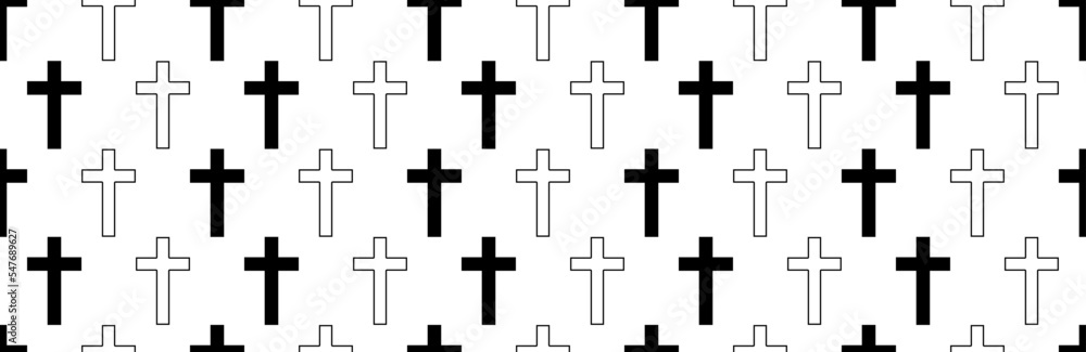 outline Silhouette Christian cross seamless pattern