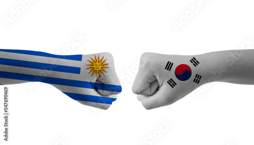 south korea VS uruguay hand flag Man hands patterned football world cup