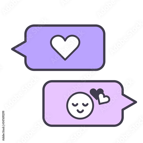 Mobile chatting love confession Message speech bubbles vector illustration isolated on white background. Chat icon, text message, online chat, speech bubble in purple pink color.
