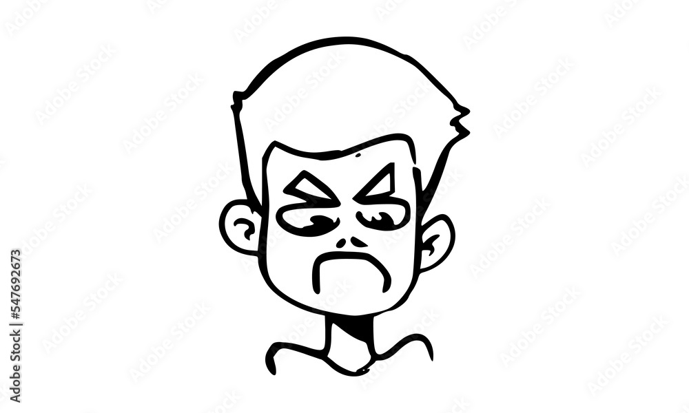 Angry Face Expression of Young Boy Character with mustache