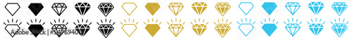 Diamond icon set. Shining diamonds icon set. Gemstones or gem or crystal icon. Jewel jewelry outline and flat symbol for apps and websites, vector illustration