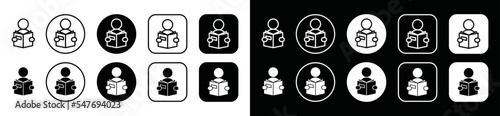 Reading or learning book icon. Students study textbooks or a person reading a book icon in flat and outline style. Education and training symbol illustration. Back to school buttons