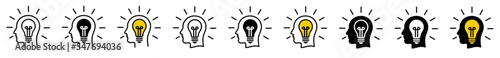 Head with bulb icon vector. Smart or good idea icon set. Inspiration creative idea, knowledge, solution and innovation, symbol illustration