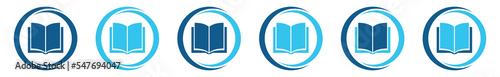 Book with generic circle icon set. Simple open book, stack of books, ad closed book icon collection. Book opened in flat and outline style. Textbooks or schoolbook symbol, vector illustration.
