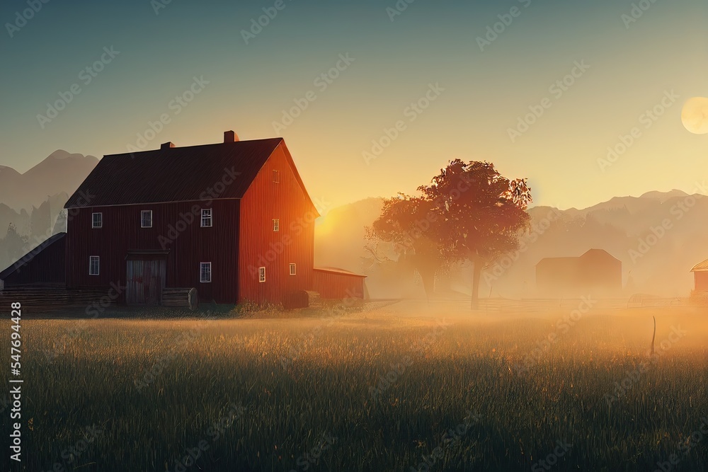 impressionism art, oil painting old house farm as mountain view impressionism art, oil painting old house farm as mountain view