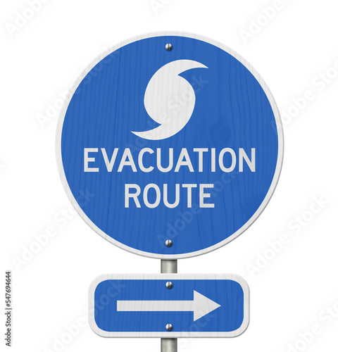 Fotografia Evacuation Route blue sign road sign
