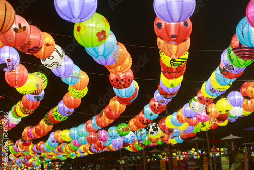 Chinese lanterns on festival .Winter season concept.
