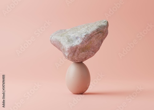Konstfotografi 3d Concept about balance and strength, egg and stones on it