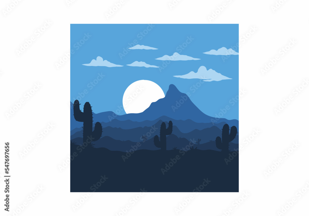 Fototapeta premium Colorful desert landscape with cactus trees illustration
