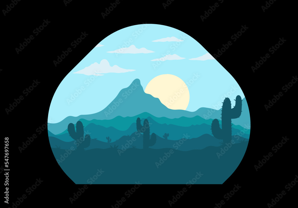 Colorful desert landscape with cactus trees illustration Colorful desert landscape with cactus trees illustration