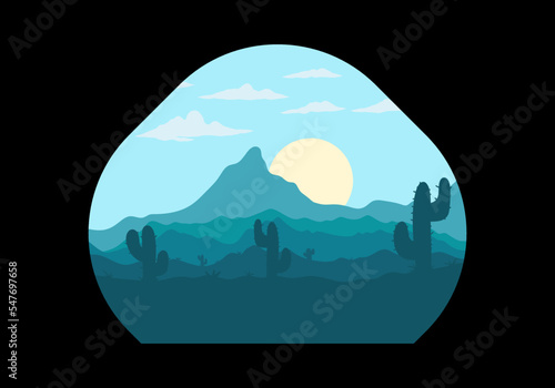 Colorful desert landscape with cactus trees illustration
