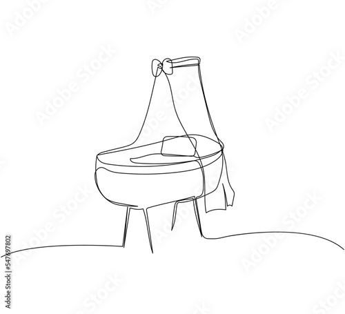 Canopy crib one line art. Continuous line drawing of childhood, safety, protection, crib, children s sleep, sleep, relaxation, recreation.