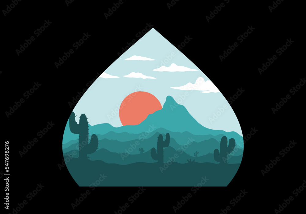 Colorful desert landscape with cactus trees illustration Colorful desert landscape with cactus trees illustration