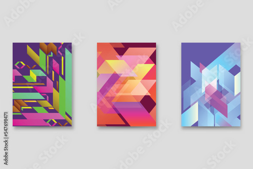 Set of neo-Memphis style covers. Collection of cool bright covers. Abstract shapes compositions. Vector.