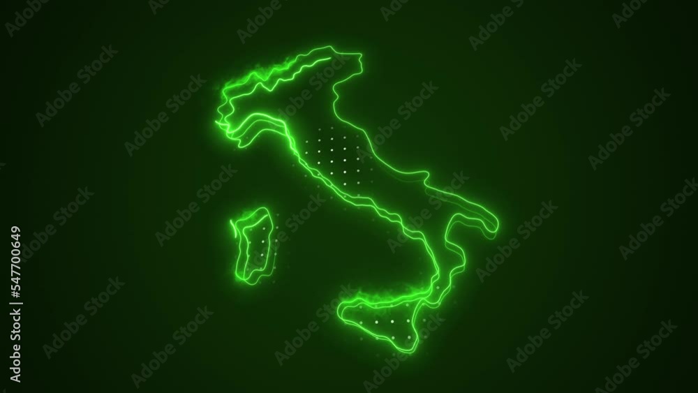 3D Moving Neon Green Italy Map Borders Outline Loop Background 3D Moving Neon Green Italy Map Borders Outline Loop Background