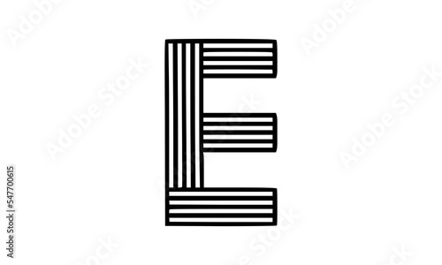 Vector Logo of Modern Alphabet Letter E, Parallel lines stylized rounded font