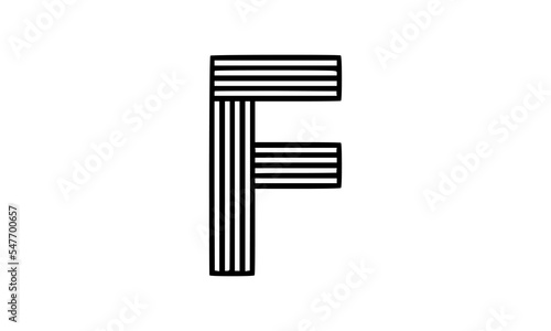 Vector Logo of Modern Alphabet Letter F, Parallel lines stylized rounded font