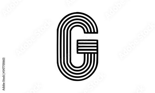 Vector Logo of Modern Alphabet Letter G, Parallel lines stylized rounded font