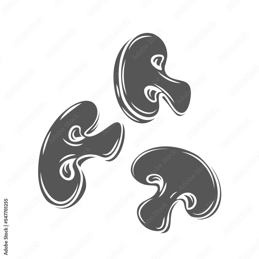 Mushroom slices glyph icon vector illustration. Silhouette of falling from top chopped champignon, edible mushrooms cut into pieces flying in air for cooking gourmet vegetarian meals and sauces Mushroom slices glyph icon vector illustration. Silhouette of falling from top chopped champignon, edible mushrooms cut into pieces flying in air for cooking gourmet vegetarian meals and sauces