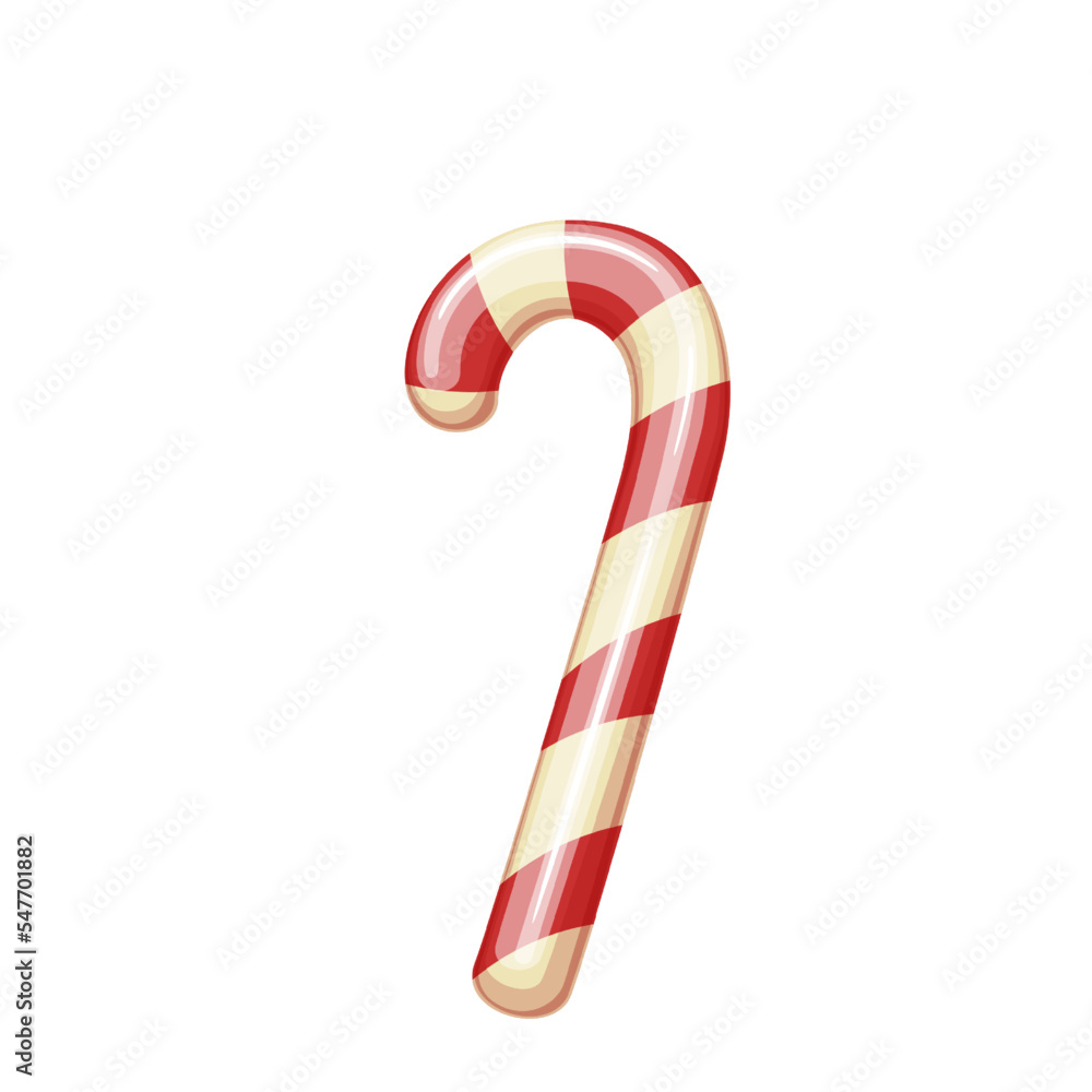 Christmas candy cane vector illustration. Cartoon isolated sweet stick with red and white stripes, sugar cane of Santa, lollipop gift and treats, candy dessert for winter holiday and party celebration Christmas candy cane vector illustration. Cartoon isolated sweet stick with red and white stripes, sugar cane of Santa, lollipop gift and treats, candy dessert for winter holiday and party celebration