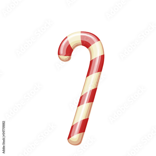 Christmas candy cane vector illustration. Cartoon isolated sweet stick with red and white stripes, sugar cane of Santa, lollipop gift and treats, candy dessert for winter holiday and party celebration