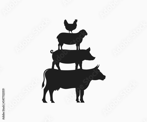 Cow, Pig, Lamb, Chicken, Stencil Vector Template.