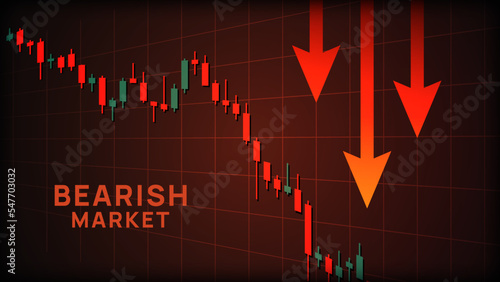 Bearish market trend in cryptocurrency or stocks. Trade exchange background, down arrow graph.