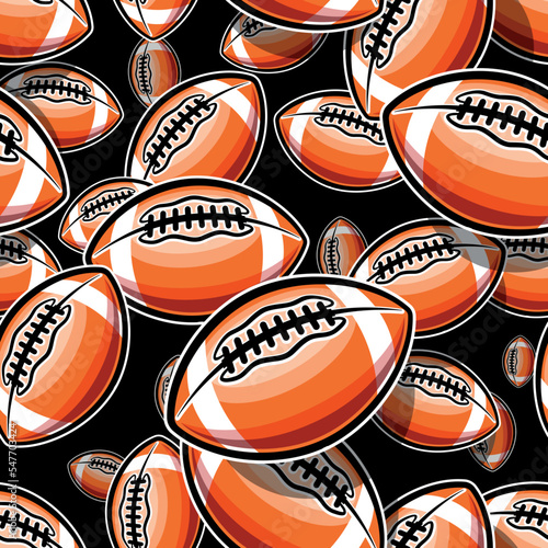 American football wallpaper design vector image. Repeating tile background of rugby balls seamless pattern texture.