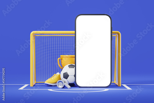 Big mockup phone display, football pitch and accessories photo