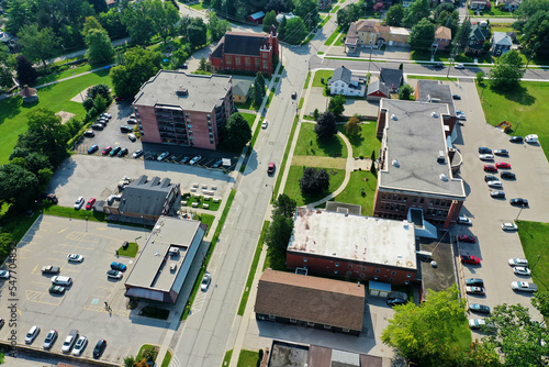 Aerial scene of downtown Ingersoll, Ontario, Canada