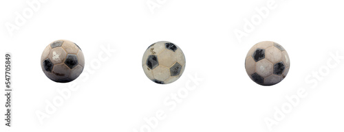 Set 3 pcs of old football on white background. Old football that has been played for many generations isolated on white background. football season concept.