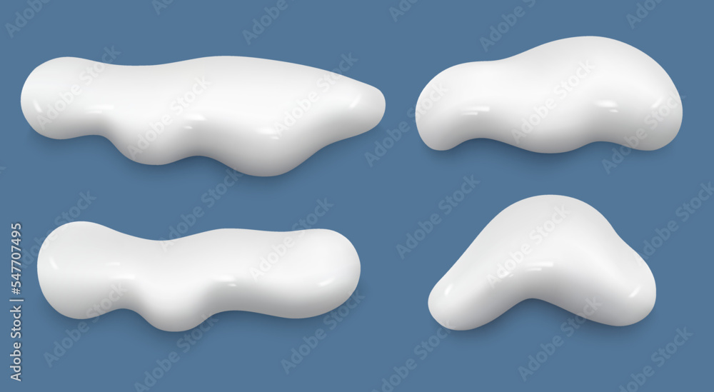Snow caps collection on a blue background. Cartoon plastic snow elements. Vector 3d illustration