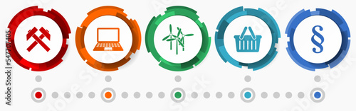 Industry vector icon set, business concept flat design buttons, infographic template