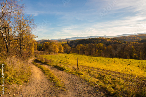 in the Bóbr Valley in the surrondings of Jelenia Góra in Poland in a sunny day in autumn, mountain landscape photo
