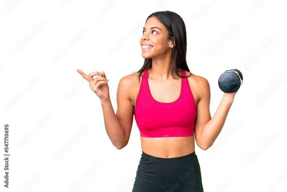 Young African American woman sport woman making weightlifting over isolated chroma key background intending to realizes the solution while lifting a finger up Young African American woman sport woman making weightlifting over isolated chroma key background intending to realizes the solution while lifting a finger up