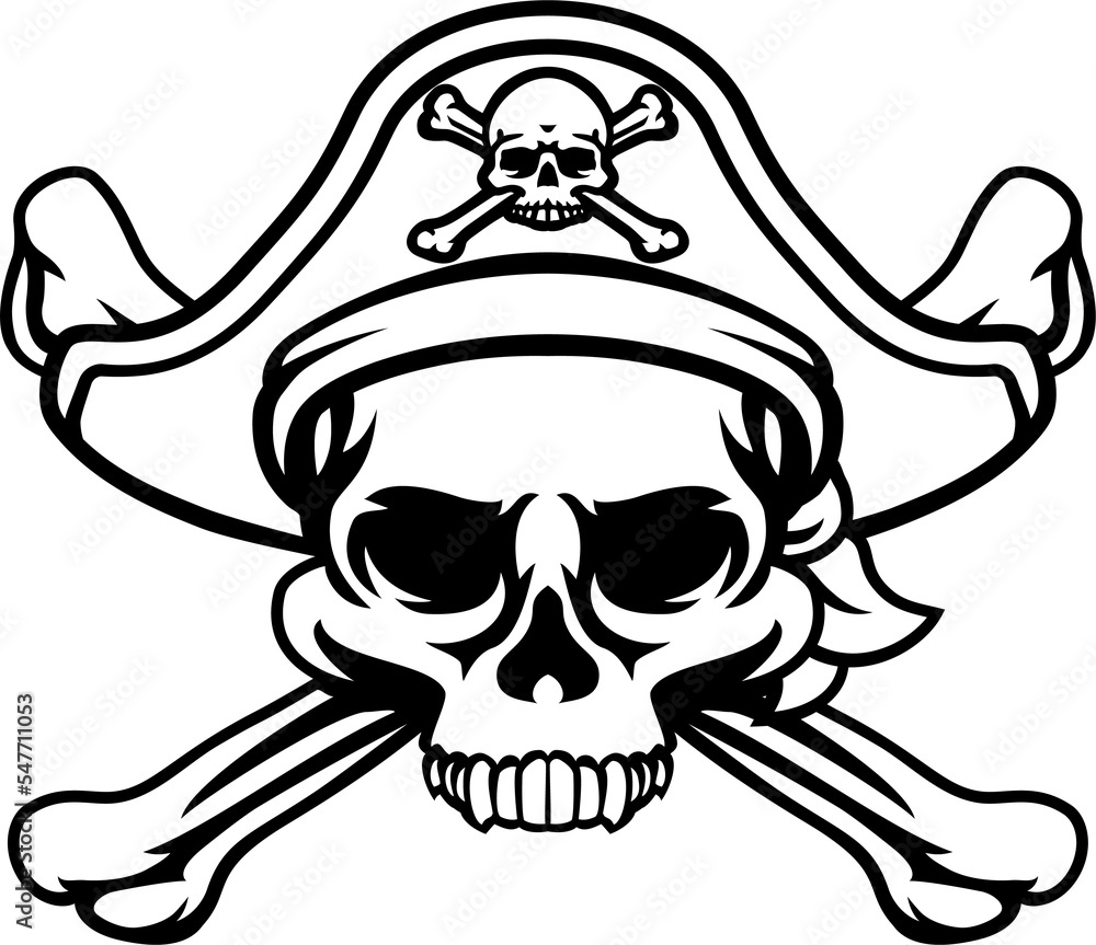 Pirate Hat Skull and Crossbones Cartoon Stock Illustration | Adobe Stock
