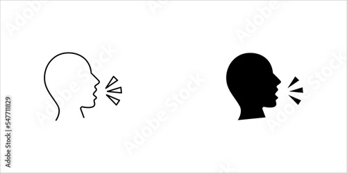 Speaking icon. Talk person sign or symbol , man with open mouth and sound wave , Voice command, speech icon for interact, vector illustration on white background.