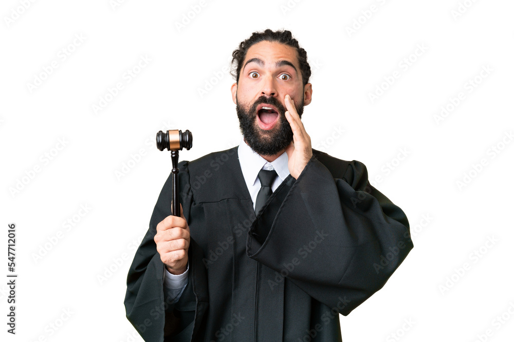Naklejka premium Judge caucasian man over isolated chroma key background with surprise and shocked facial expression